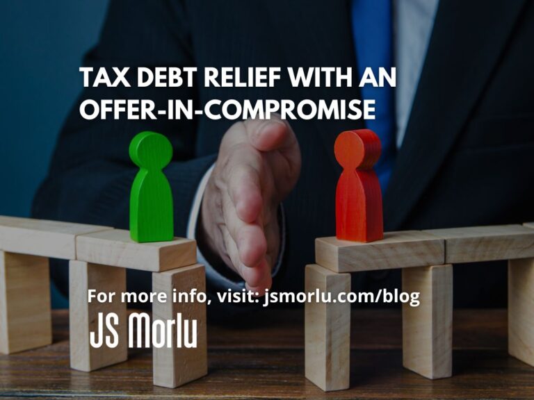 A hand is positioned in the center of the image, with a red block on the right and a green block on the left - Tax Debt Relief/Offer-in-Compromise.