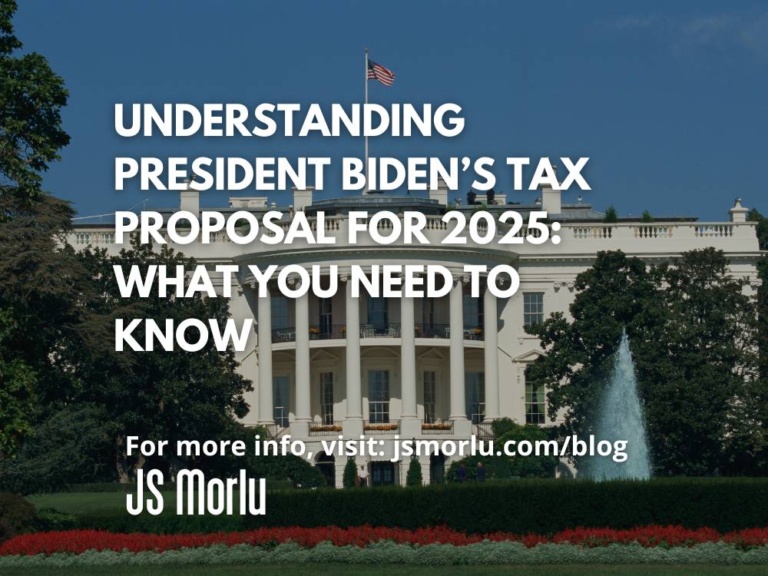 Image of the White House exterior with its iconic columns, surrounded by lush green grounds and a clear blue sky - President Biden's Tax Proposal.