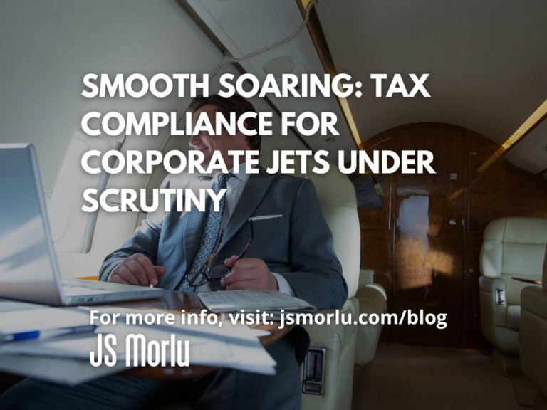 Businessman working on laptop inside a corporate jet - Tax Compliance.