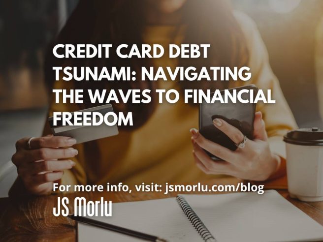 A woman sitting in a coffee shop, using her smartphone and credit card for online shopping - Financial Freedom.