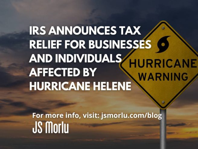 A yellow sign with a black and white text - IRS announces Tax Relief