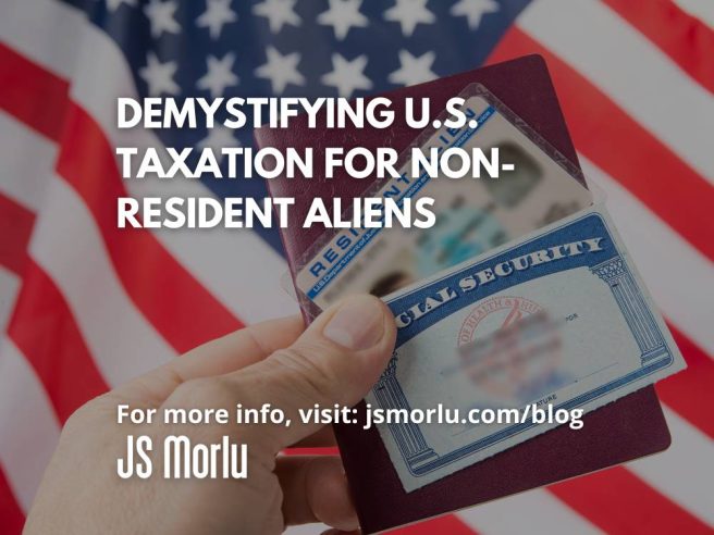 An American flag waving in the background, juxtaposed with a hand holding a non-resident aliens card, depicting the intersection of immigration and national identity.